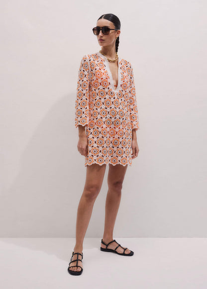 ME+EM Orange Floral Crochet Mini Beach Dress