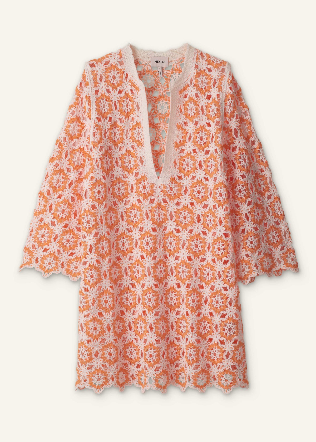 ME+EM Orange Floral Crochet Mini Beach Dress