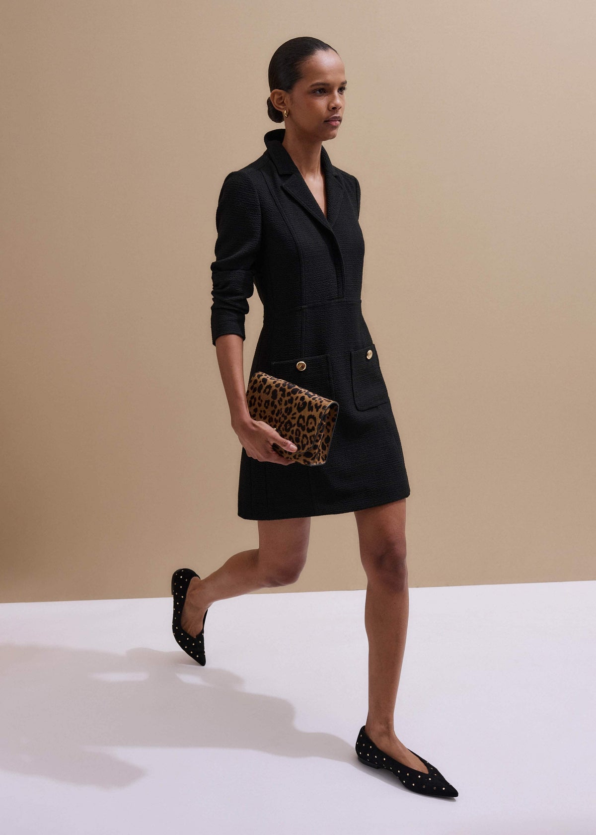 ME+EM Black Day-To-Evening Textured Mini Dress