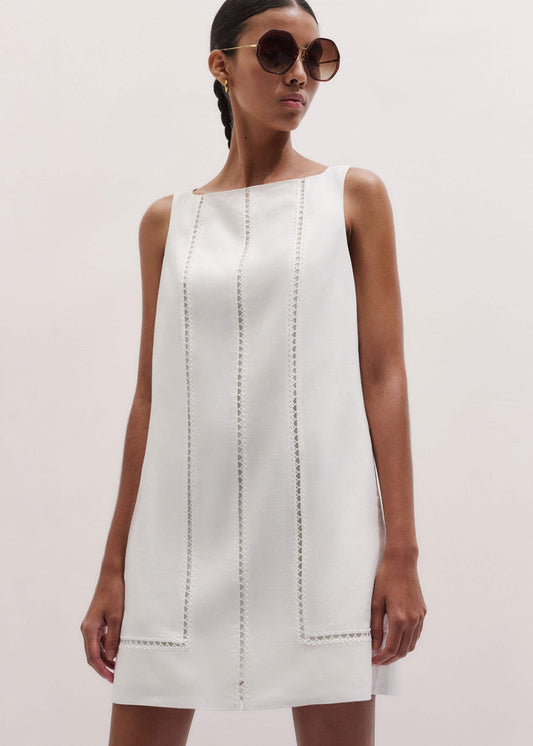ME+EM White Crease-Less Linen Embroidered Midi Dress