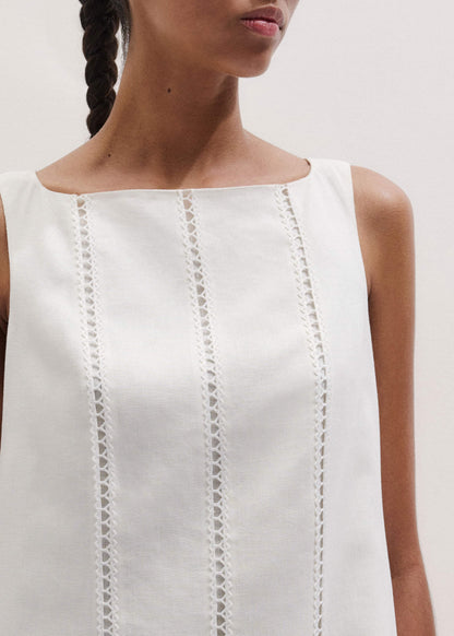 ME+EM White Crease-Less Linen Embroidered Midi Dress