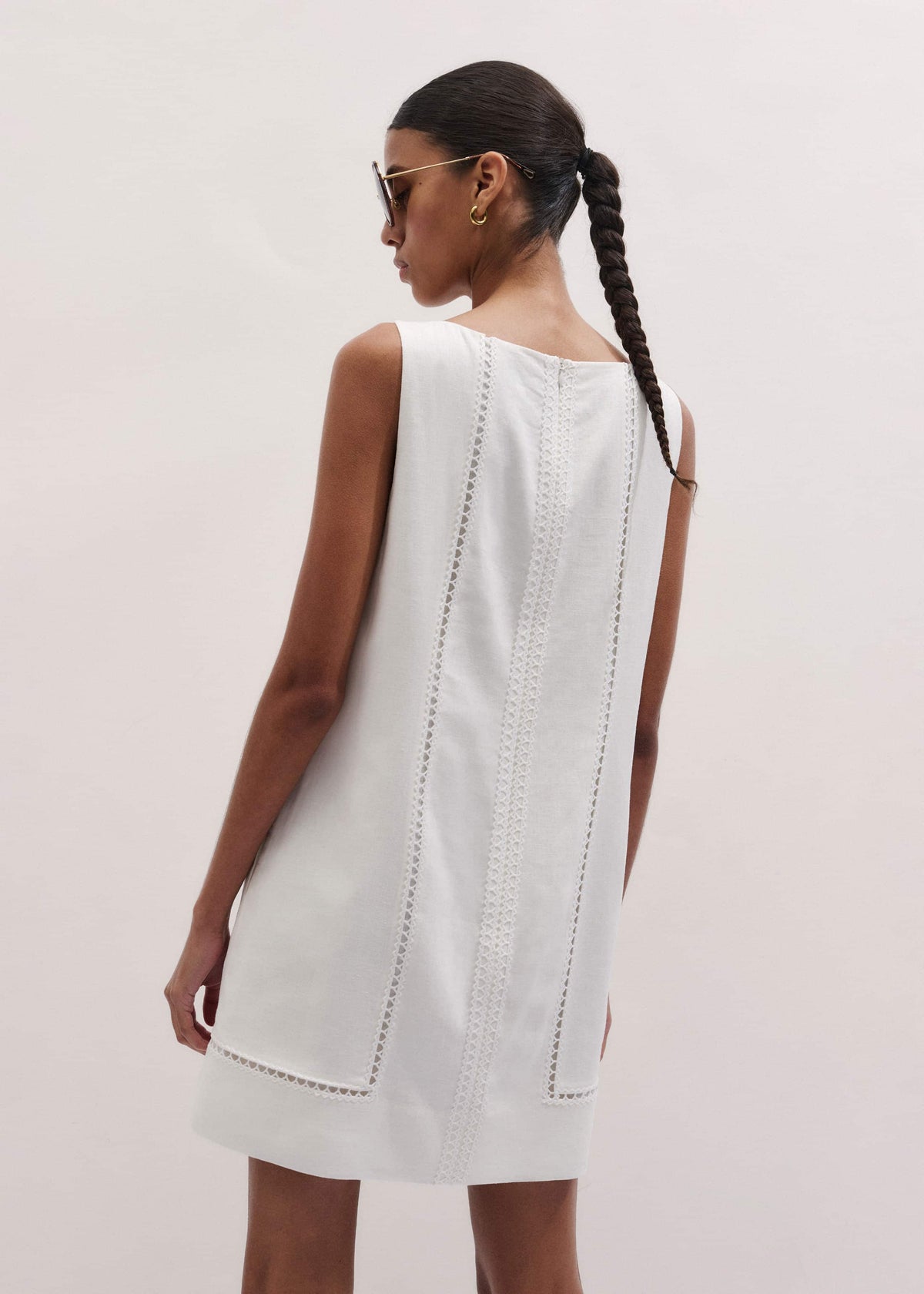ME+EM White Crease-Less Linen Embroidered Midi Dress