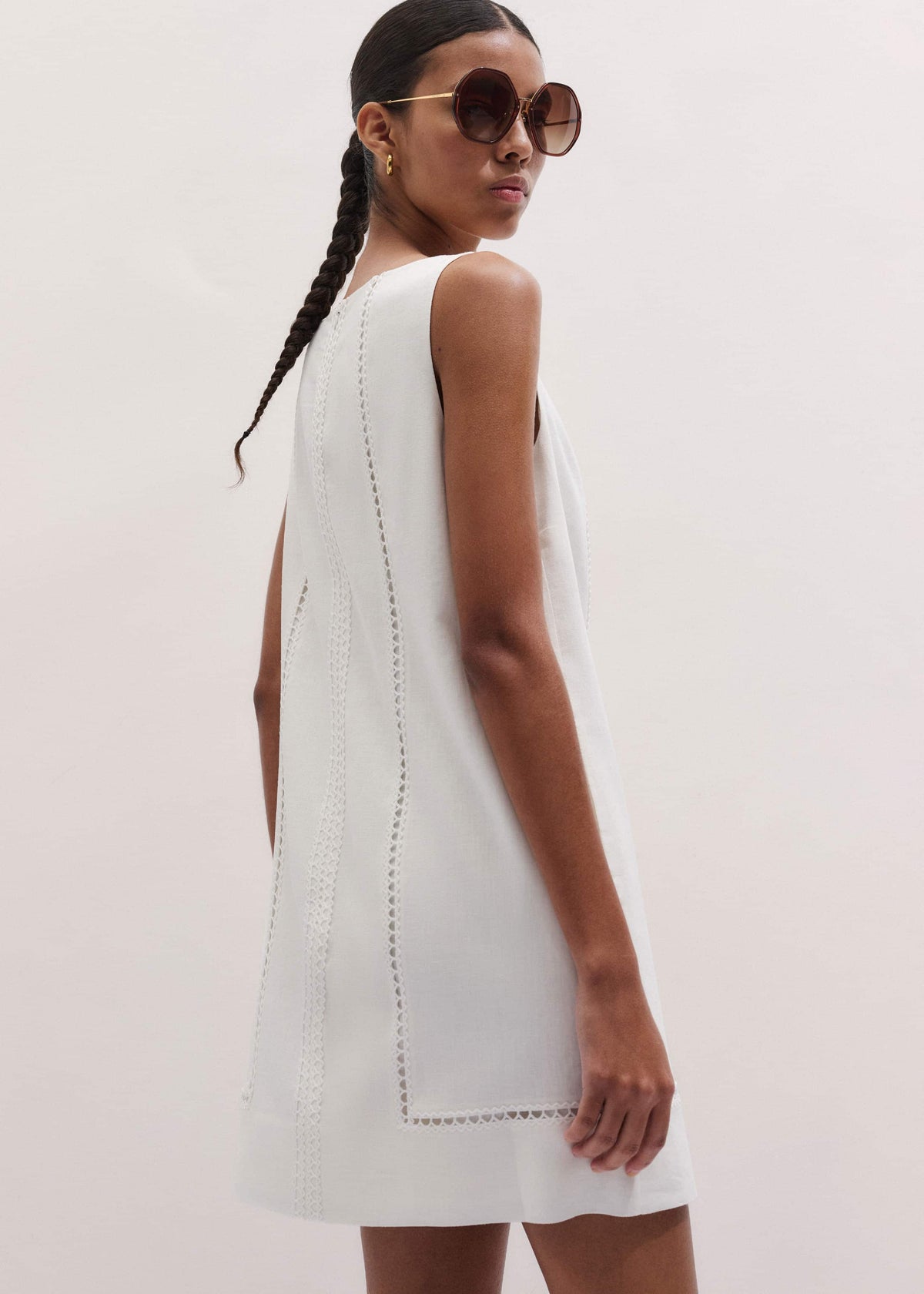 ME+EM White Crease-Less Linen Embroidered Midi Dress