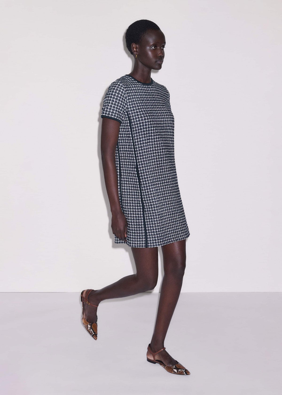 ME+EM Navy Textured Short Sleeve Mini Dress