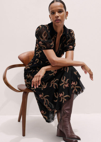 ME+EM Black Autumn Floral Embroidery Maxi Dress