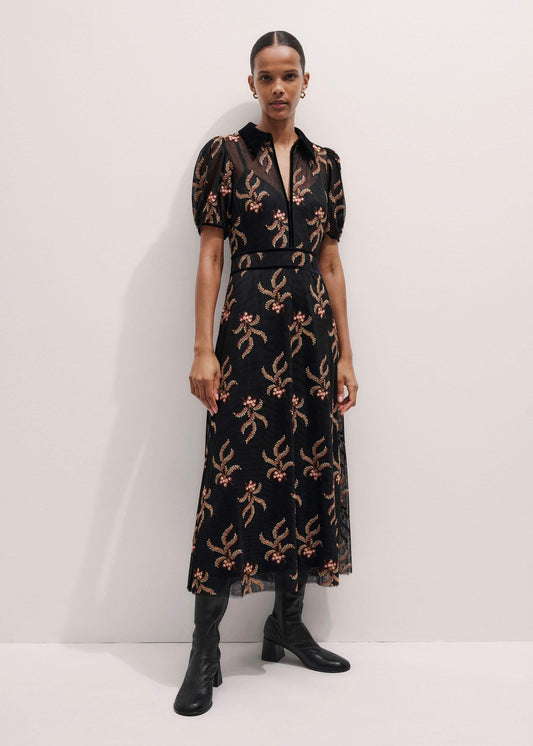 ME+EM Black Autumn Floral Embroidery Maxi Dress