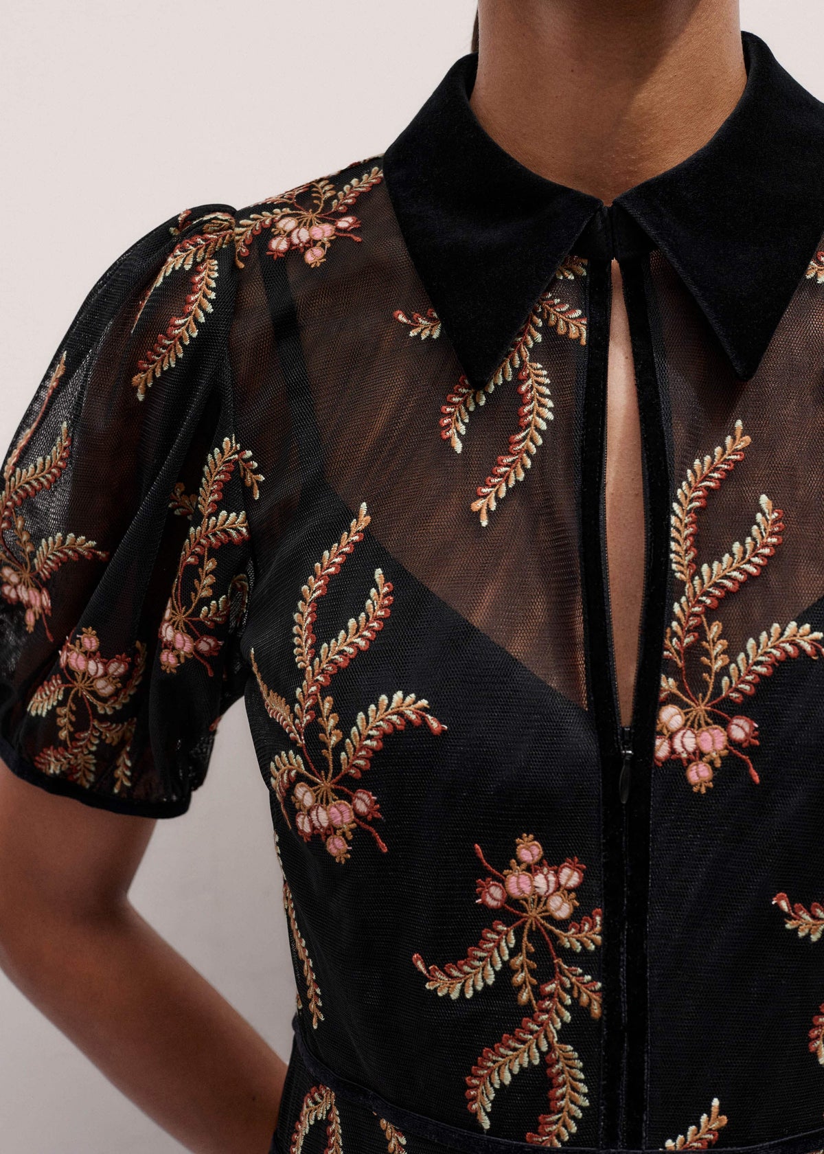 ME+EM Black Autumn Floral Embroidery Maxi Dress