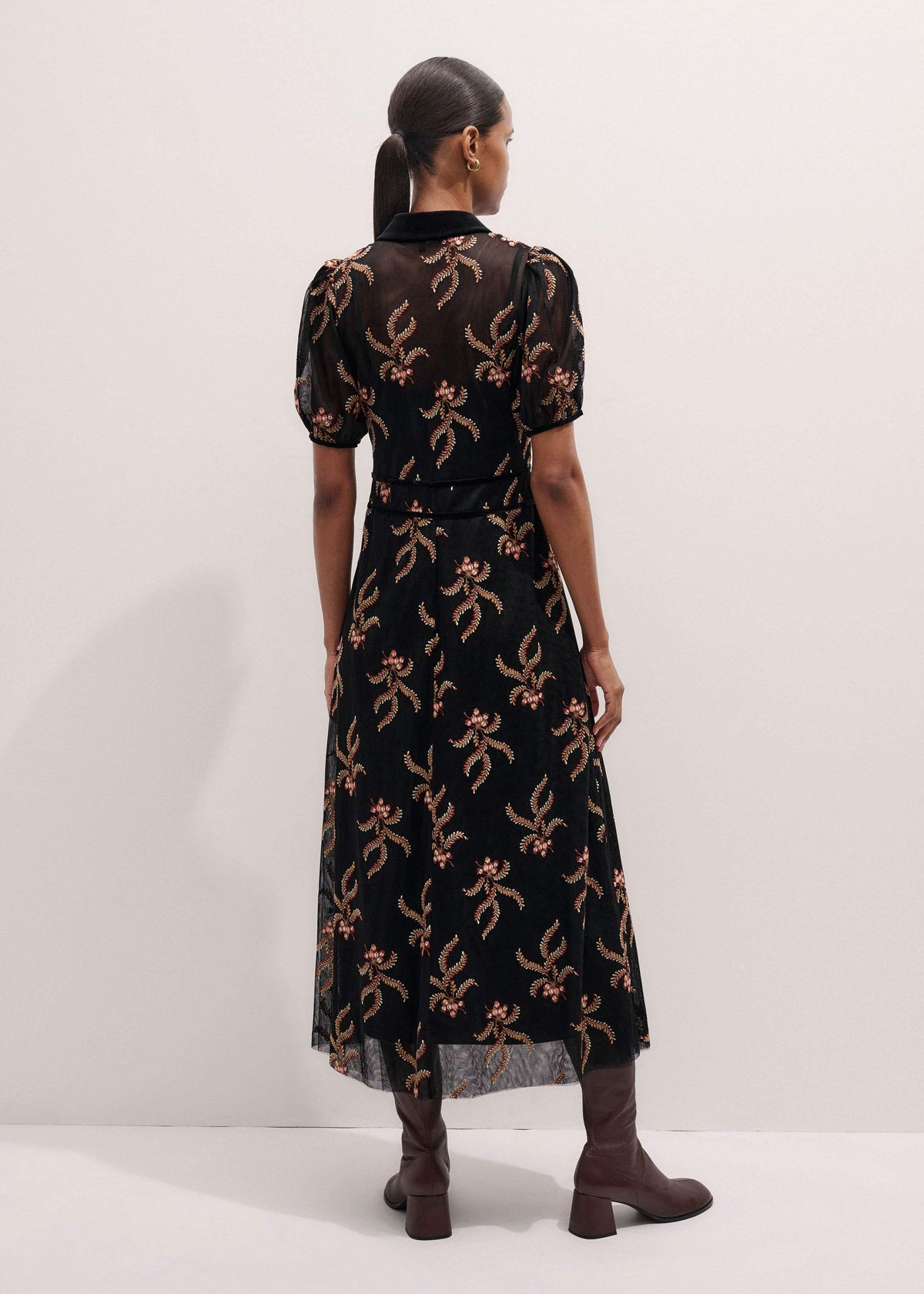 ME+EM Black Autumn Floral Embroidery Maxi Dress