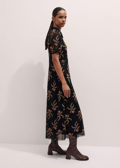 ME+EM Black Autumn Floral Embroidery Maxi Dress