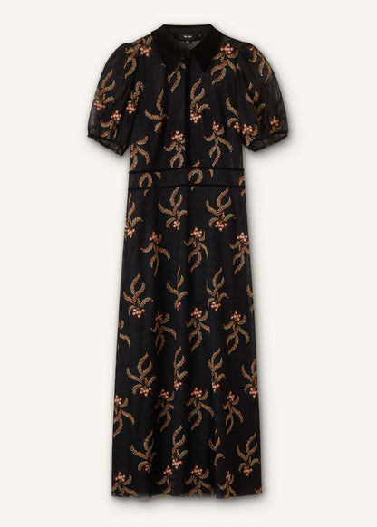 ME+EM Black Autumn Floral Embroidery Maxi Dress