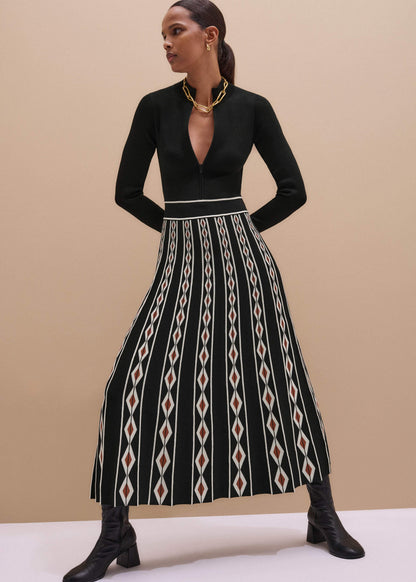 ME+EM Black Jacquard Half Zip Maxi Dress