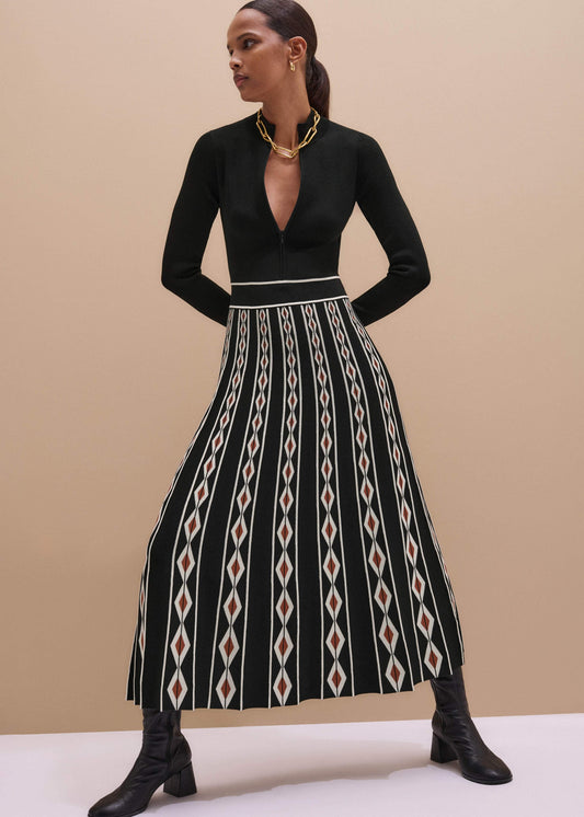ME+EM Black Jacquard Half Zip Maxi Dress