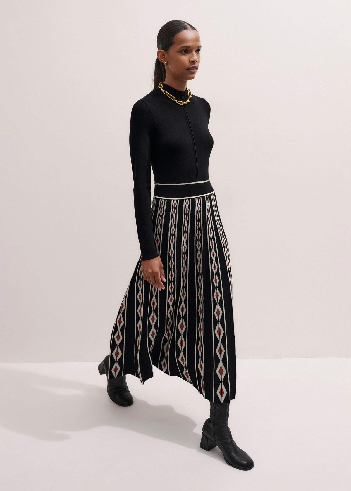 ME+EM Black Jacquard Half Zip Maxi Dress