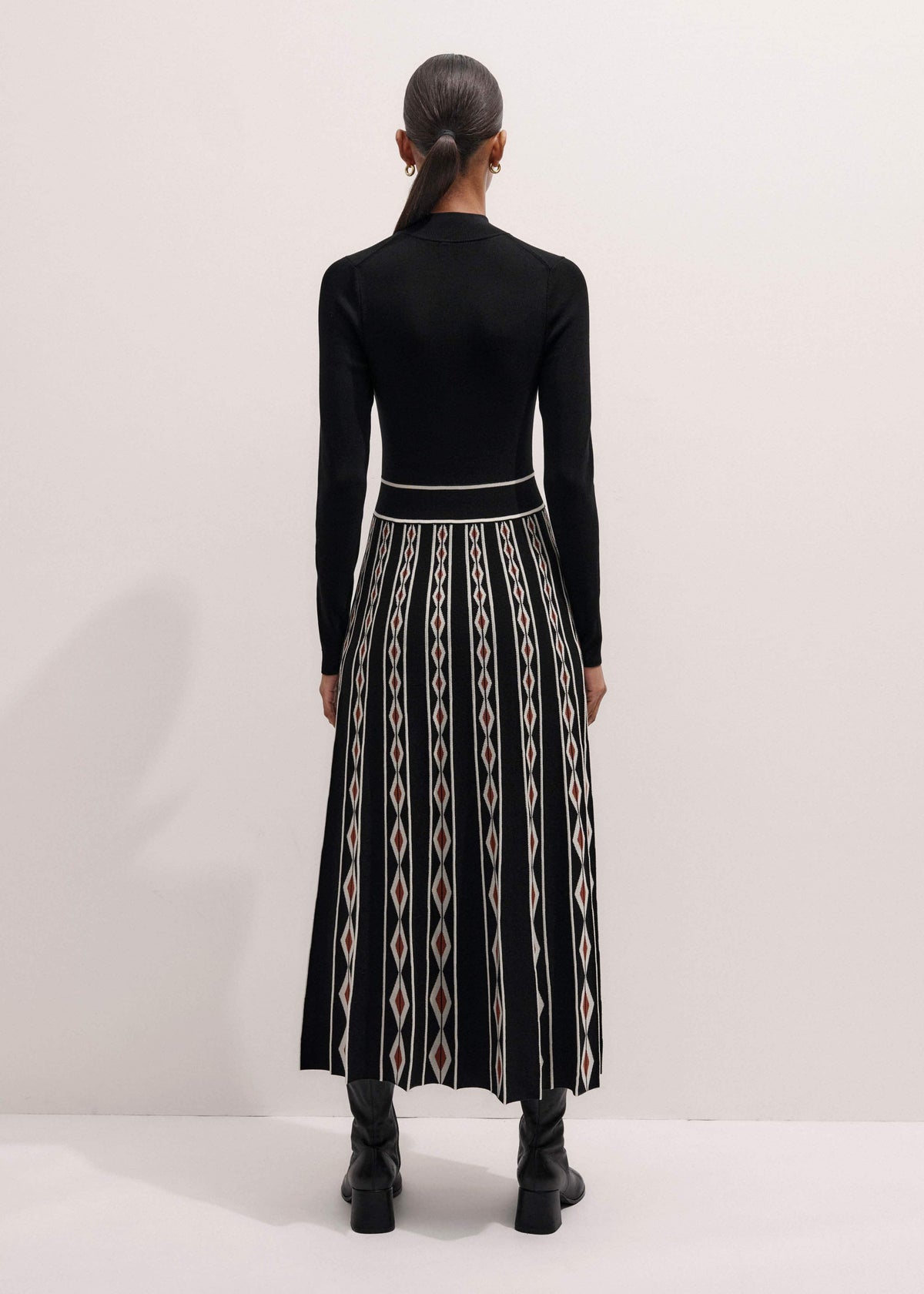 ME+EM Black Jacquard Half Zip Maxi Dress