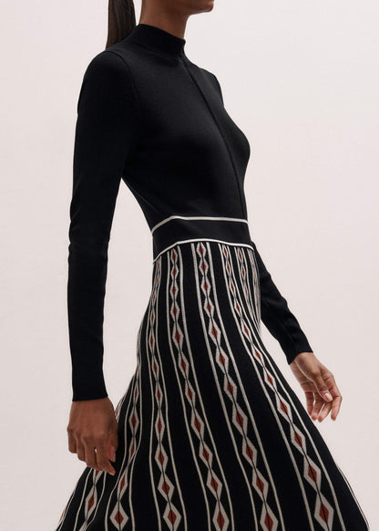 ME+EM Black Jacquard Half Zip Maxi Dress