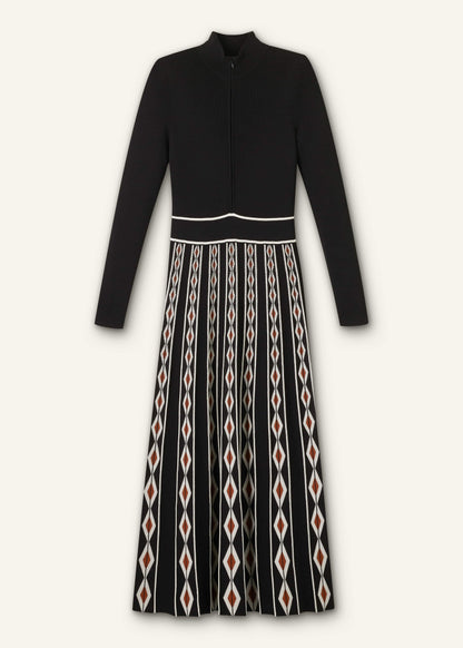 ME+EM Black Jacquard Half Zip Maxi Dress