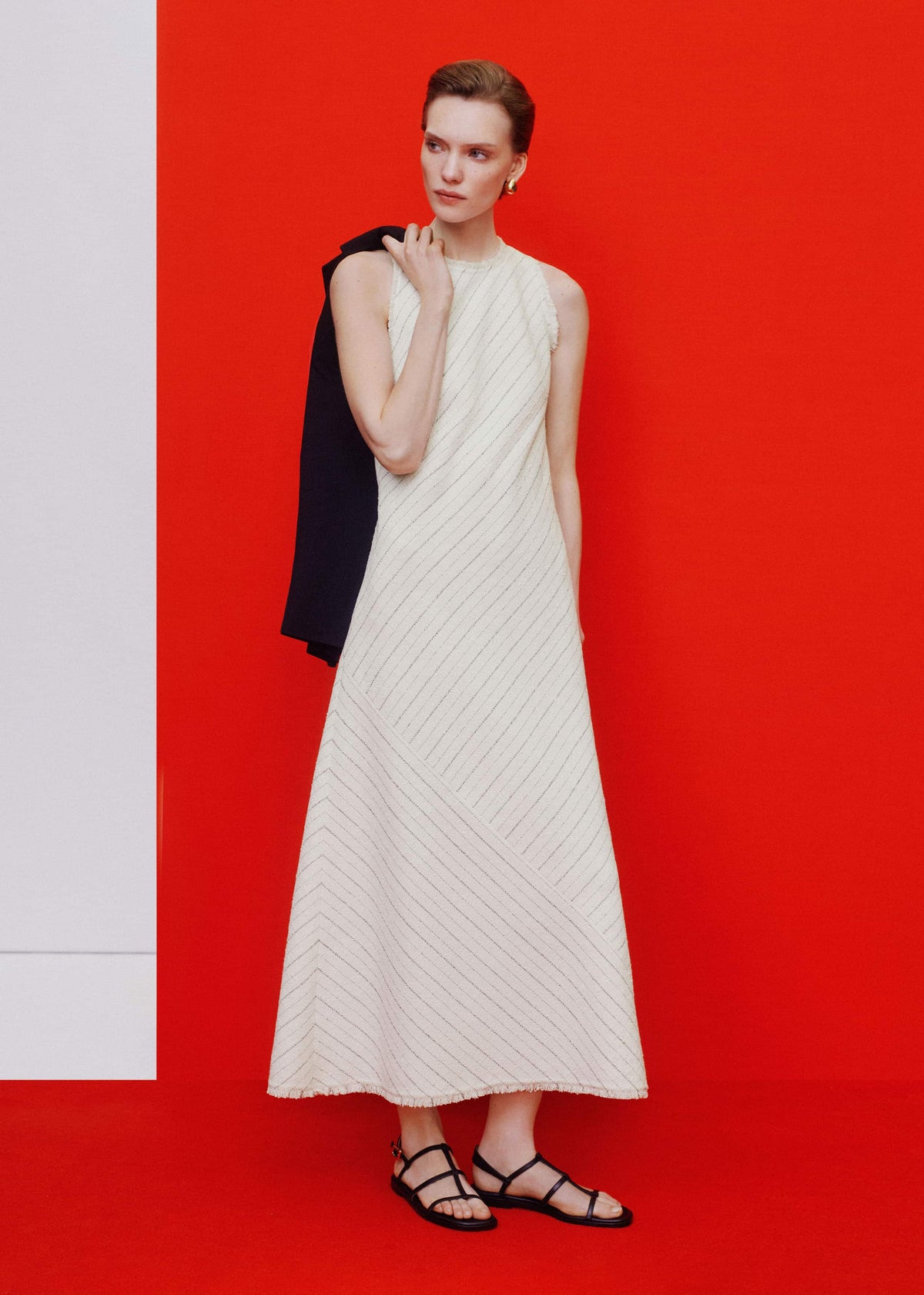 ME+EM Ivory Striped Bias Cut Maxi Dress