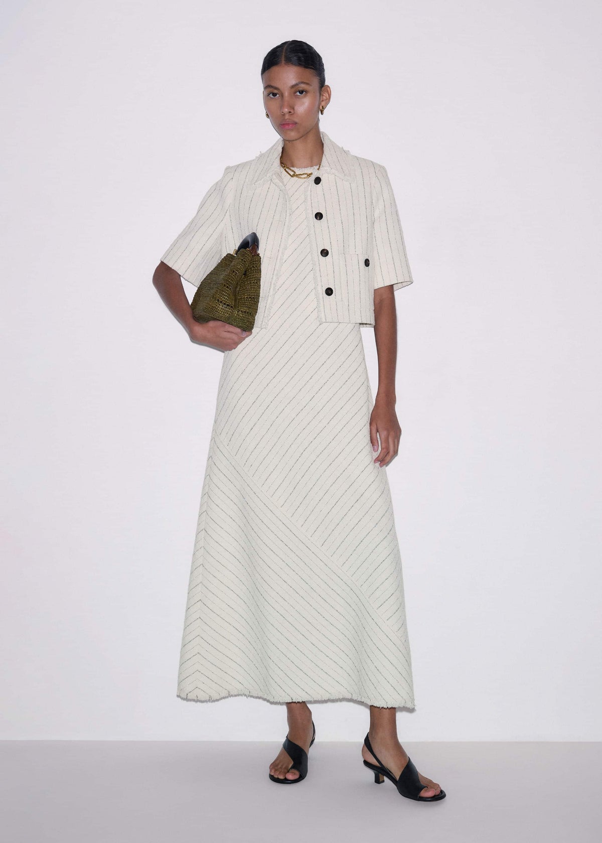 ME+EM Ivory Striped Bias Cut Maxi Dress