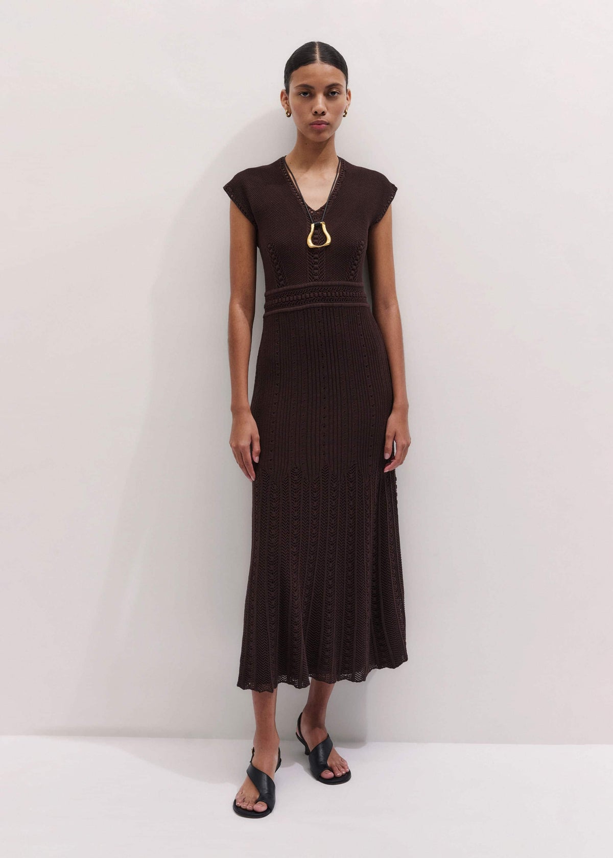 ME+EM Brown Pointelle Maxi Dress