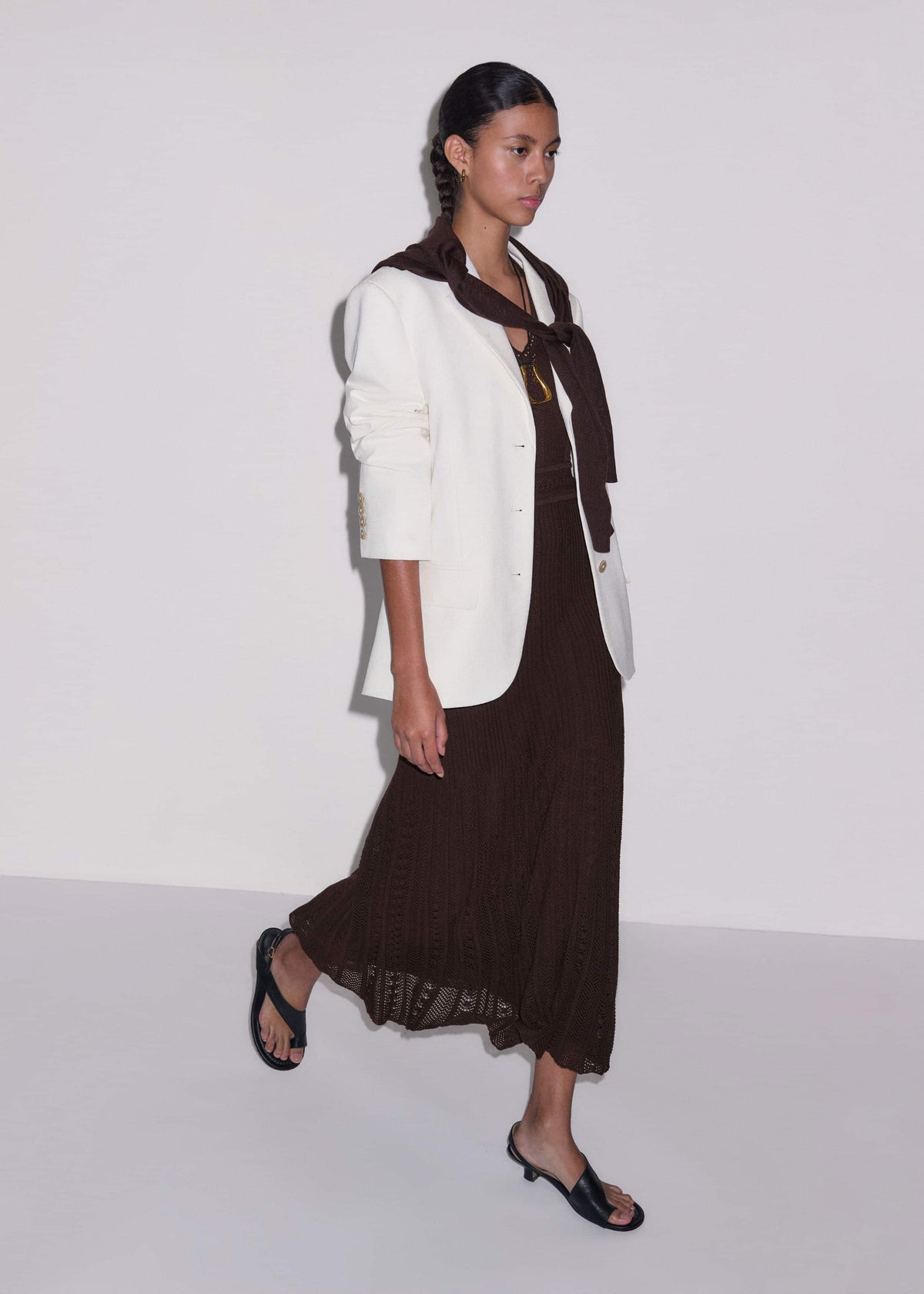 ME+EM Brown Pointelle Maxi Dress