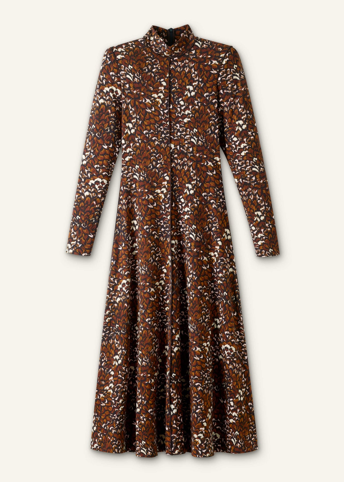 ME+EM Brown Twisting Feather Print High Neck Maxi Dress