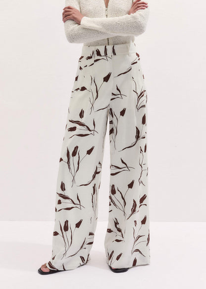 ME+EM Cream Crease-Less Linen Wide-Leg Pant