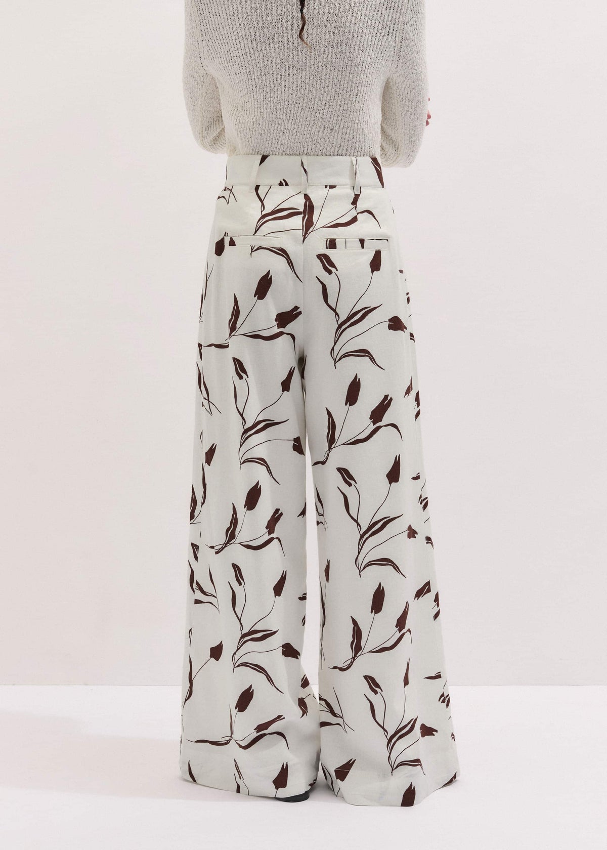 ME+EM Cream Crease-Less Linen Wide-Leg Pant
