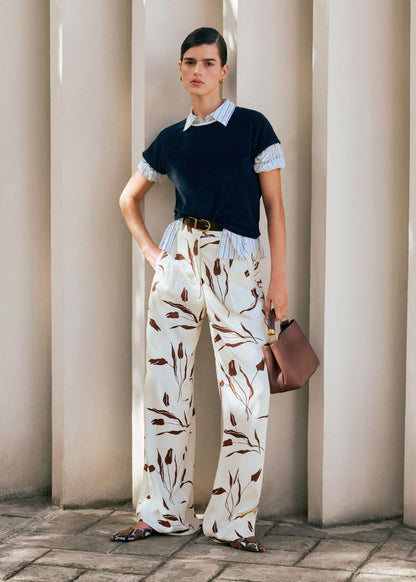 ME+EM Cream Crease-Less Linen Wide-Leg Pant