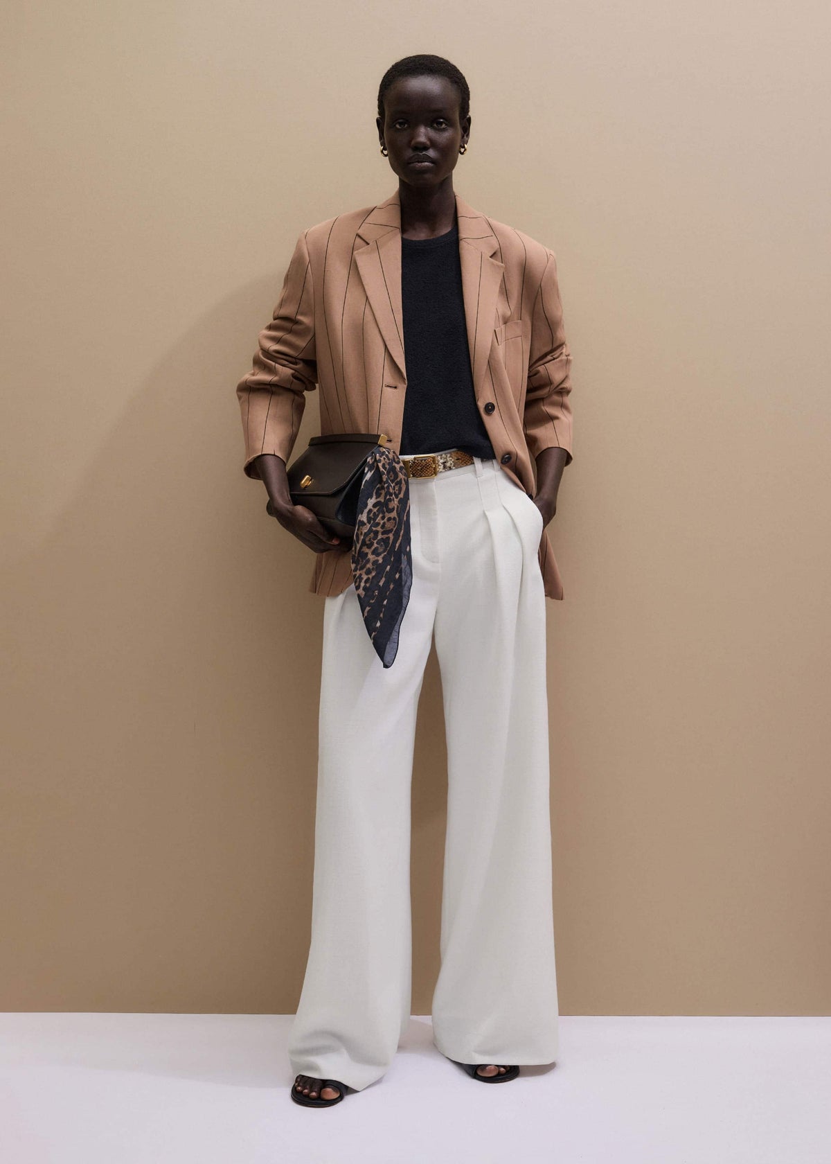 ME+EM Ivory Double Pleat Wide-Leg Pant