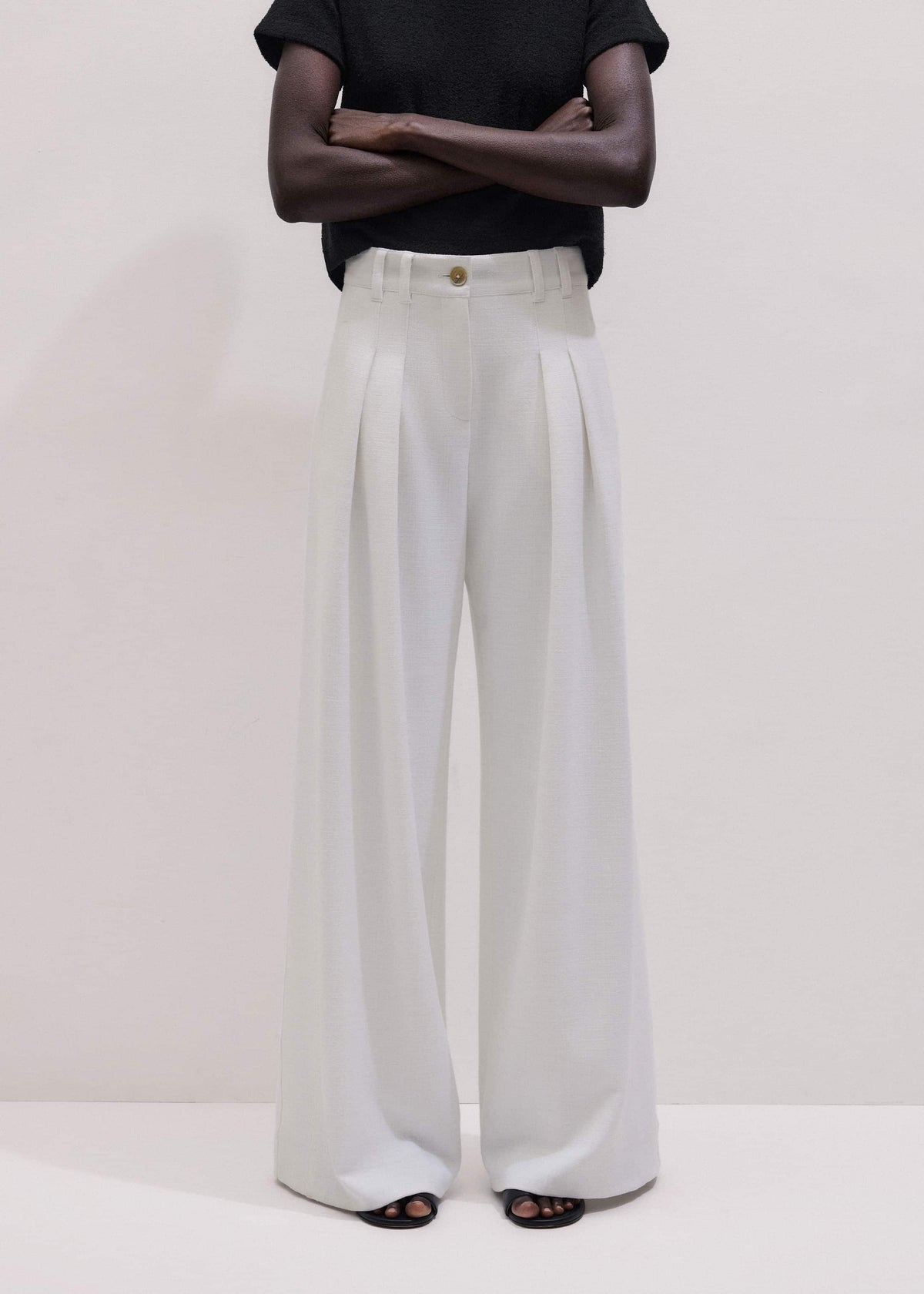 ME+EM Ivory Double Pleat Wide-Leg Pant