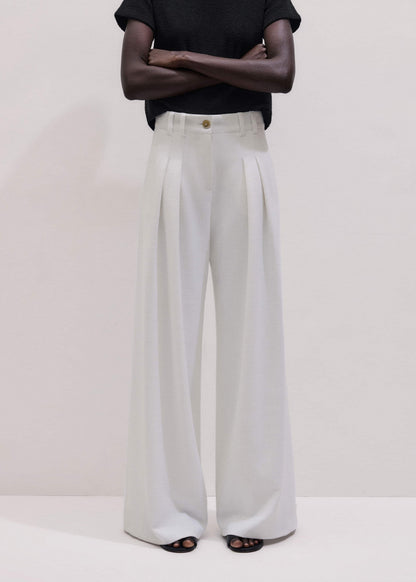 ME+EM Ivory Double Pleat Wide-Leg Pant