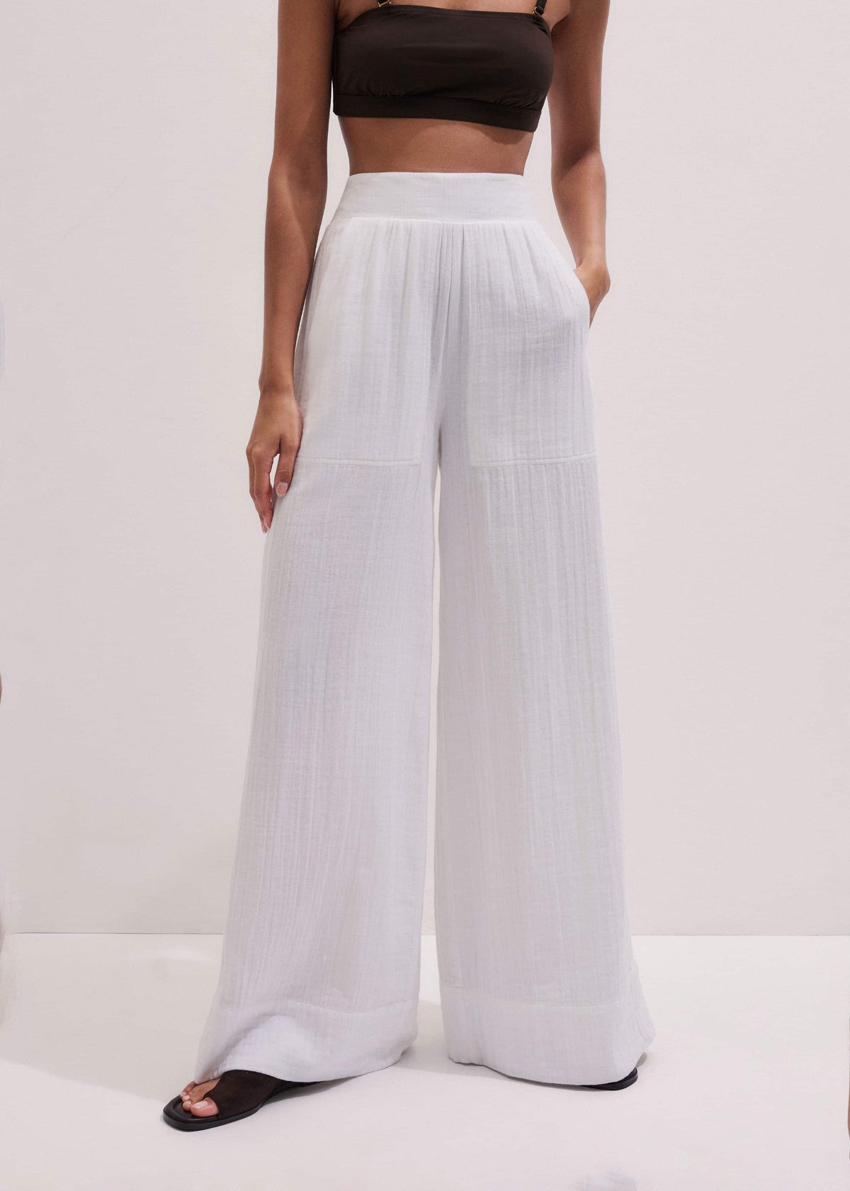 ME+EM White Cheesecloth Wide-Leg Pant
