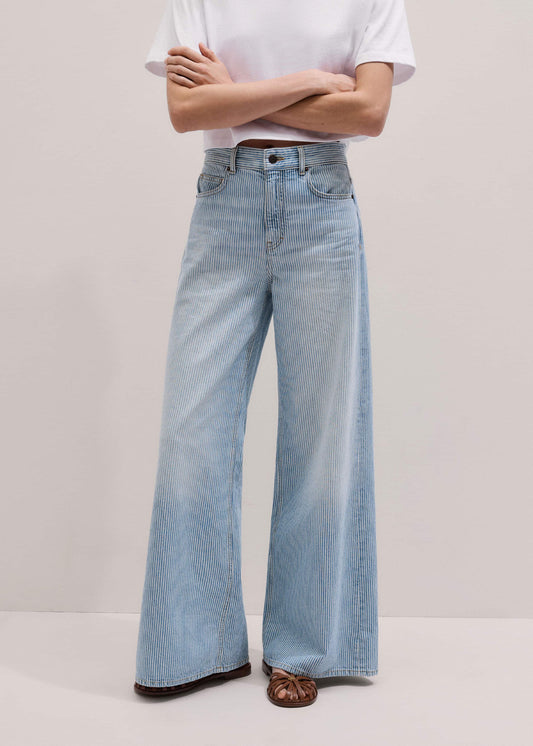 ME+EM Blue Micro Stripe Ultimate Wide-Leg Jean