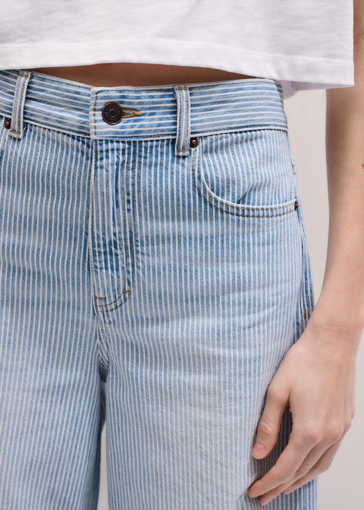 ME+EM Blue Micro Stripe Ultimate Wide-Leg Jean
