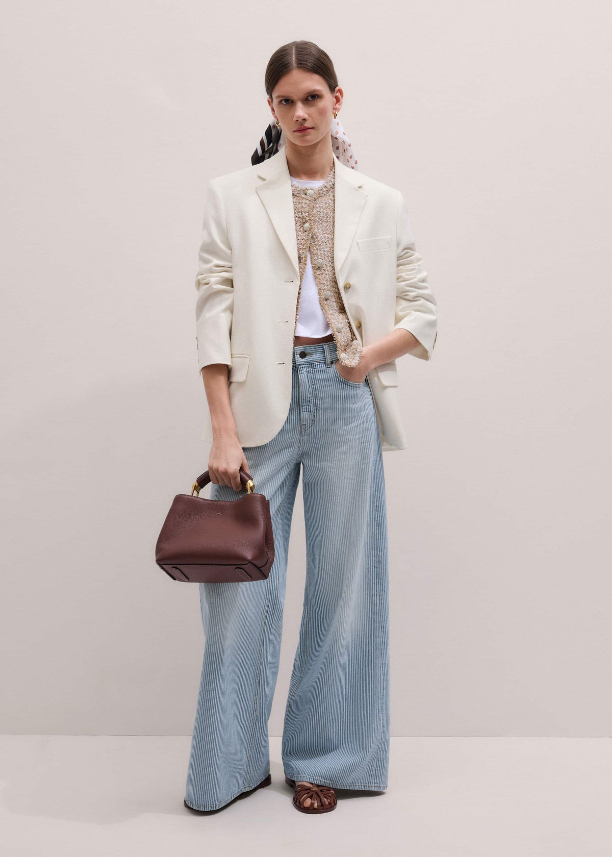 ME+EM Blue Micro Stripe Ultimate Wide-Leg Jean