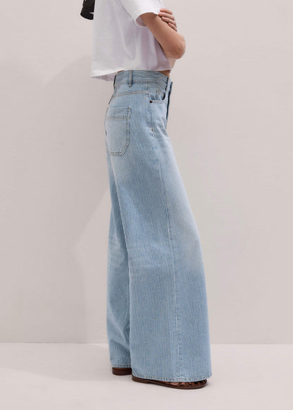 ME+EM Blue Micro Stripe Ultimate Wide-Leg Jean