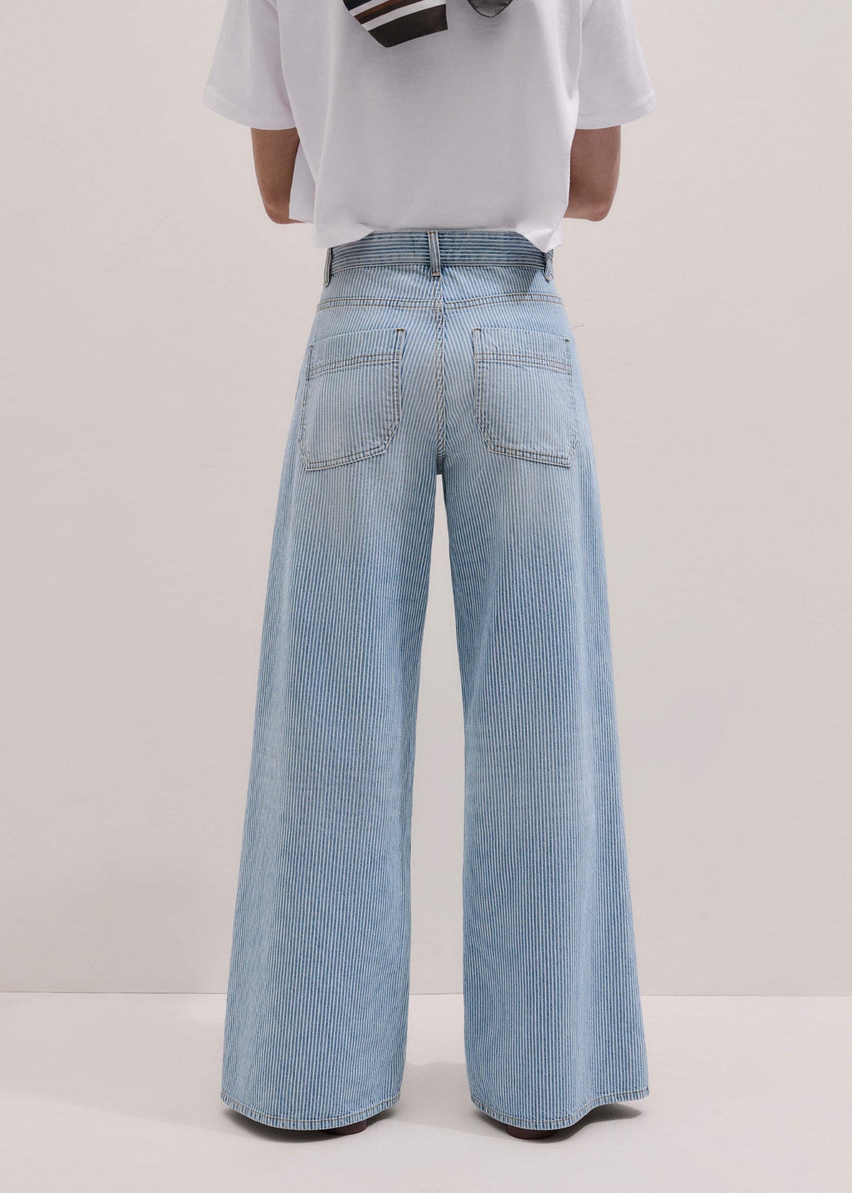 ME+EM Blue Micro Stripe Ultimate Wide-Leg Jean