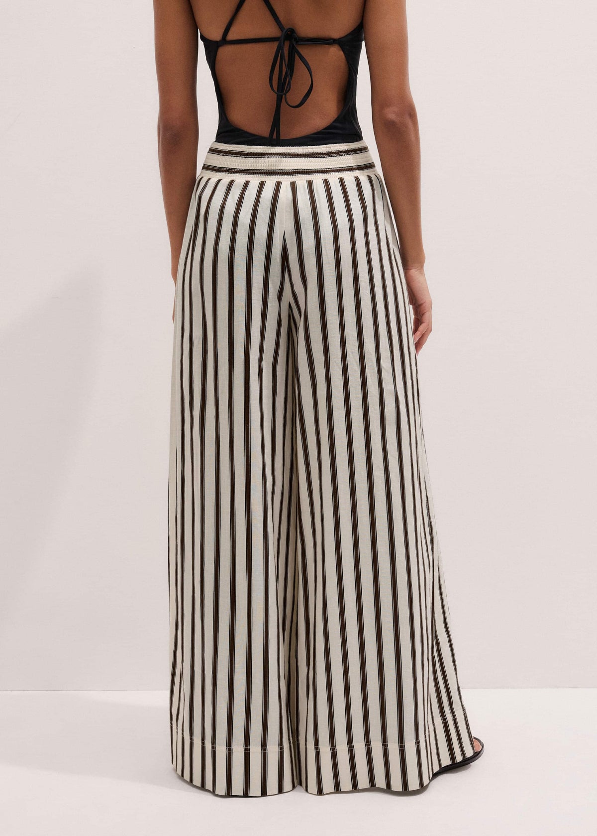 ME+EM Cream Linen-Blend Spring Stripe Wide-Leg Pant