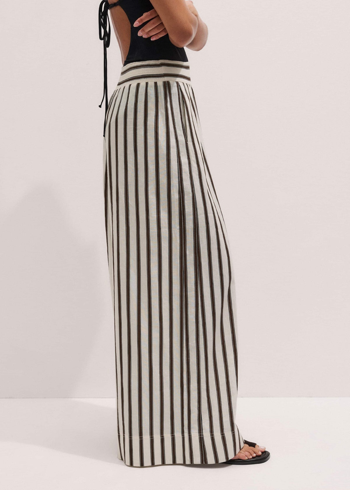 ME+EM Cream Linen-Blend Spring Stripe Wide-Leg Pant