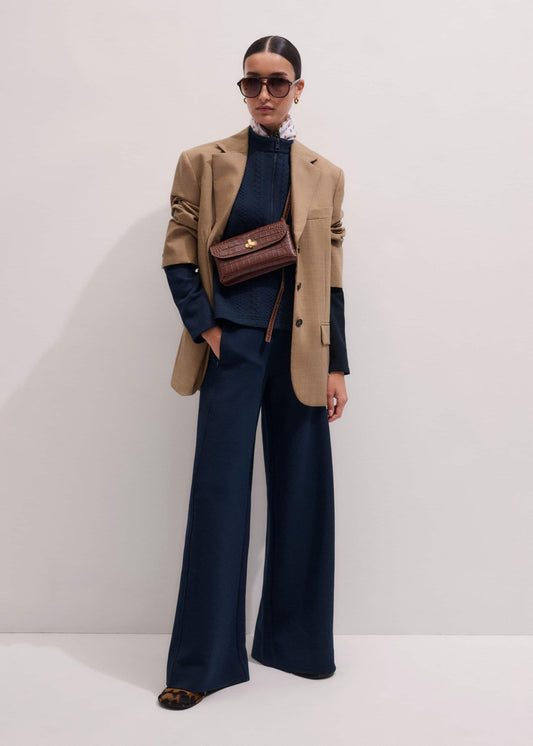 ME+EM Navy Cable Jacquard Wide-Leg Pant