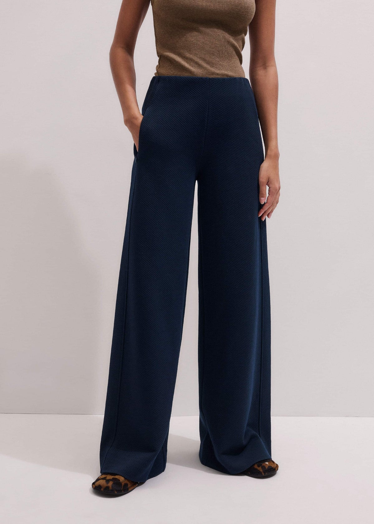 ME+EM Navy Cable Jacquard Wide-Leg Pant