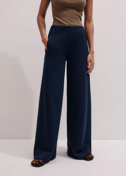 ME+EM Navy Cable Jacquard Wide-Leg Pant