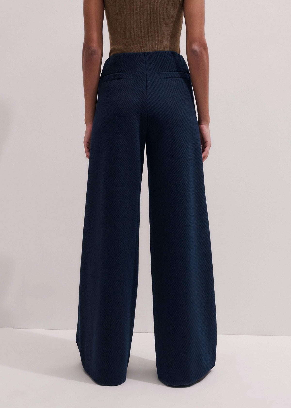 ME+EM Navy Cable Jacquard Wide-Leg Pant
