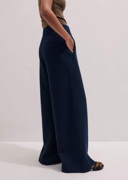 ME+EM Navy Cable Jacquard Wide-Leg Pant