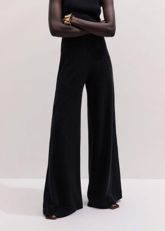 ME+EM Black Textured Wide-Leg Palazzo Pant