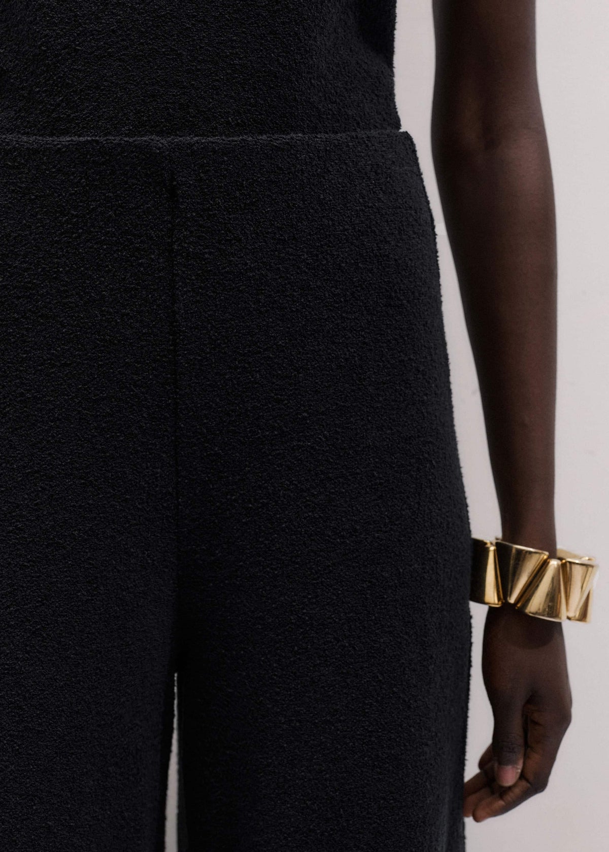 ME+EM Black Textured Wide-Leg Palazzo Pant