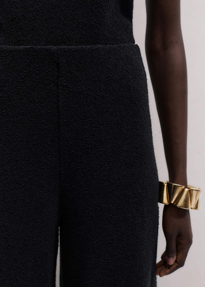 ME+EM Black Textured Wide-Leg Palazzo Pant