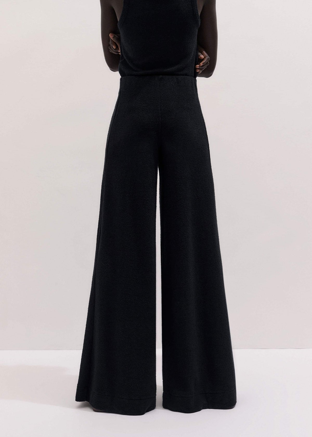 ME+EM Black Textured Wide-Leg Palazzo Pant