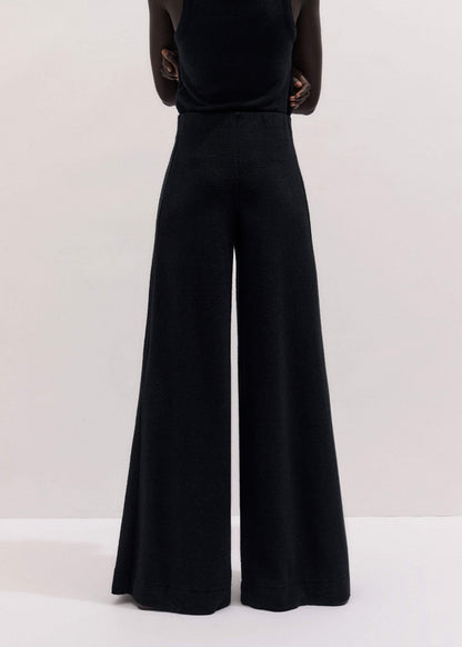 ME+EM Black Textured Wide-Leg Palazzo Pant