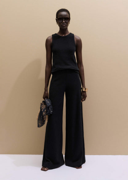ME+EM Black Textured Wide-Leg Palazzo Pant